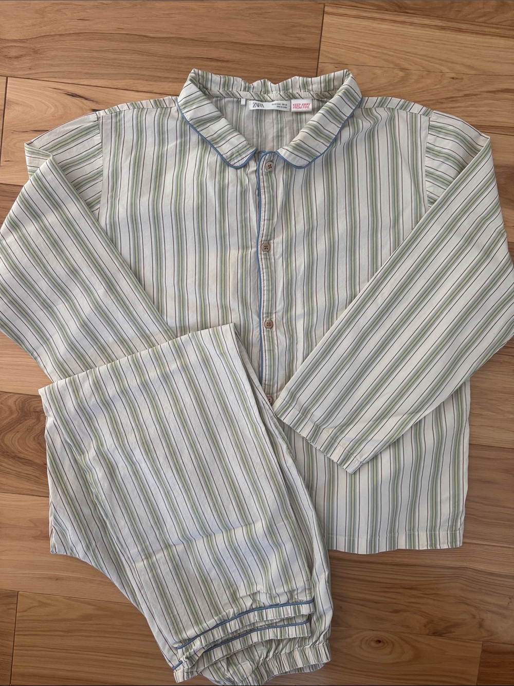 Zara Green and Blue Striped Kids Pajama Set